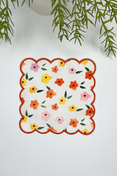 Crispy Floral Patterned Orange Embroidered Edged Cocktail Napkin 1 Piece